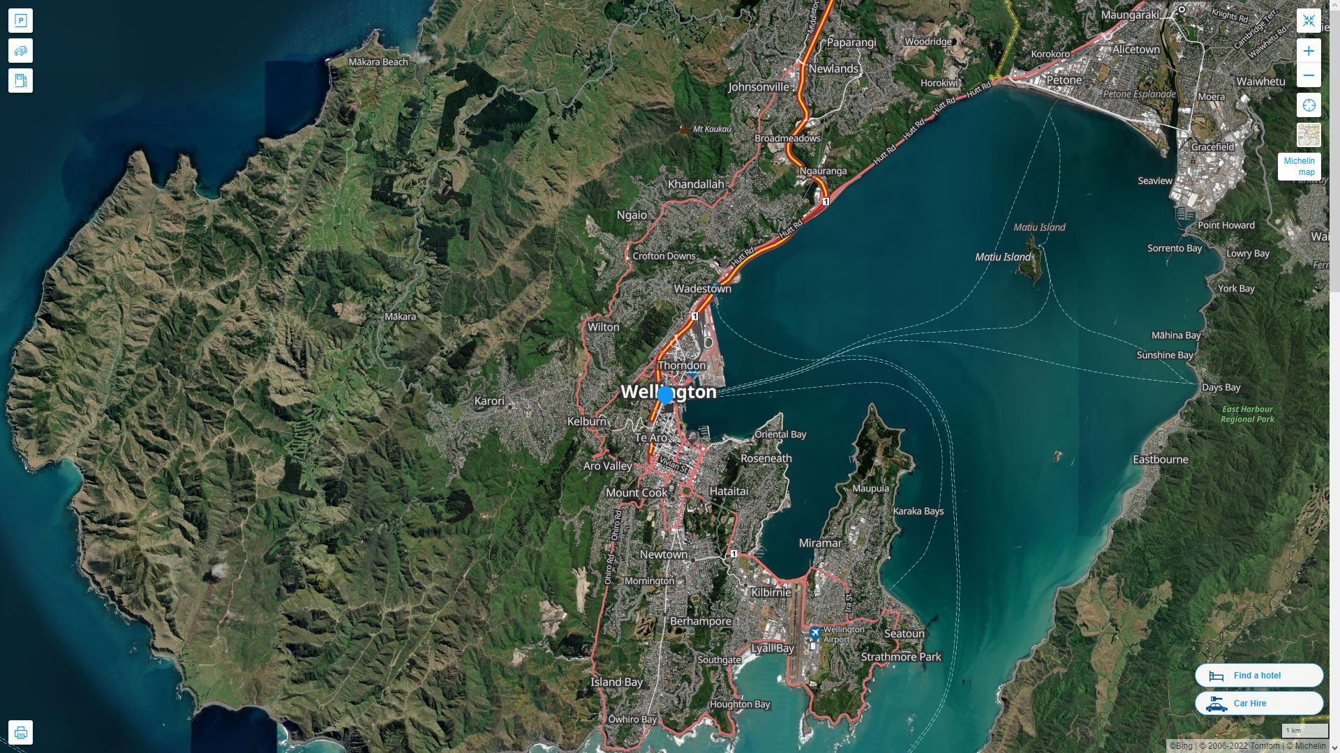 Wellington Nouvelle Zelande Autoroute et carte routiere avec vue satellite